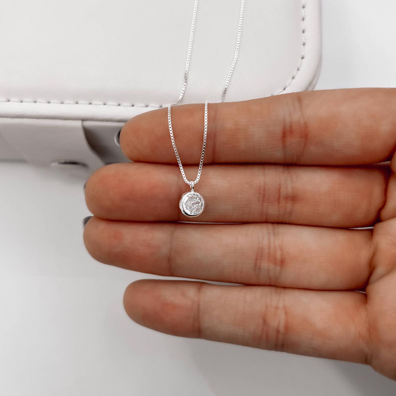 Colar Feminino Zircônia Redonda Cristal Embutida 6mm 40cm em Prata 925 CO761