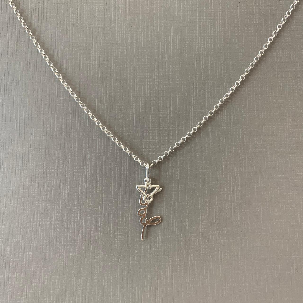 Colar Prata 925 Feminino Pingente Paz e Espírito Santo 3,5cm 40cm CR204