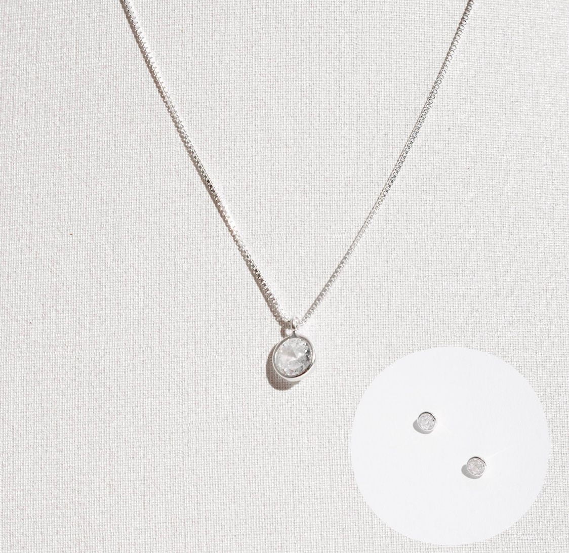 Conjunto Brinco e Colar Feminino Zircônia Redonda Embutida 6mm 40cm CJ254
