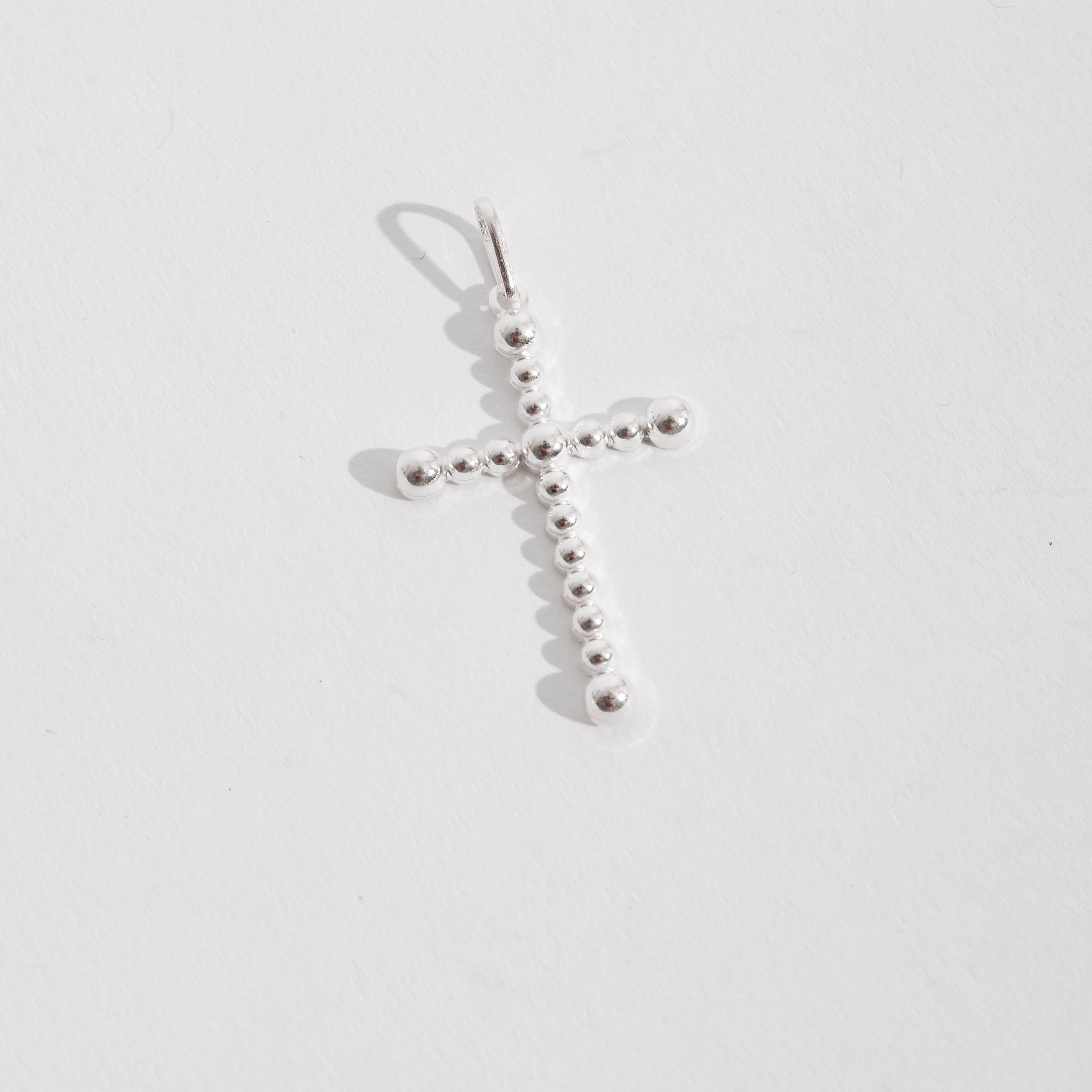 Pingente Prata 925 Cruz Fio Bolinhas 30mm PG1044