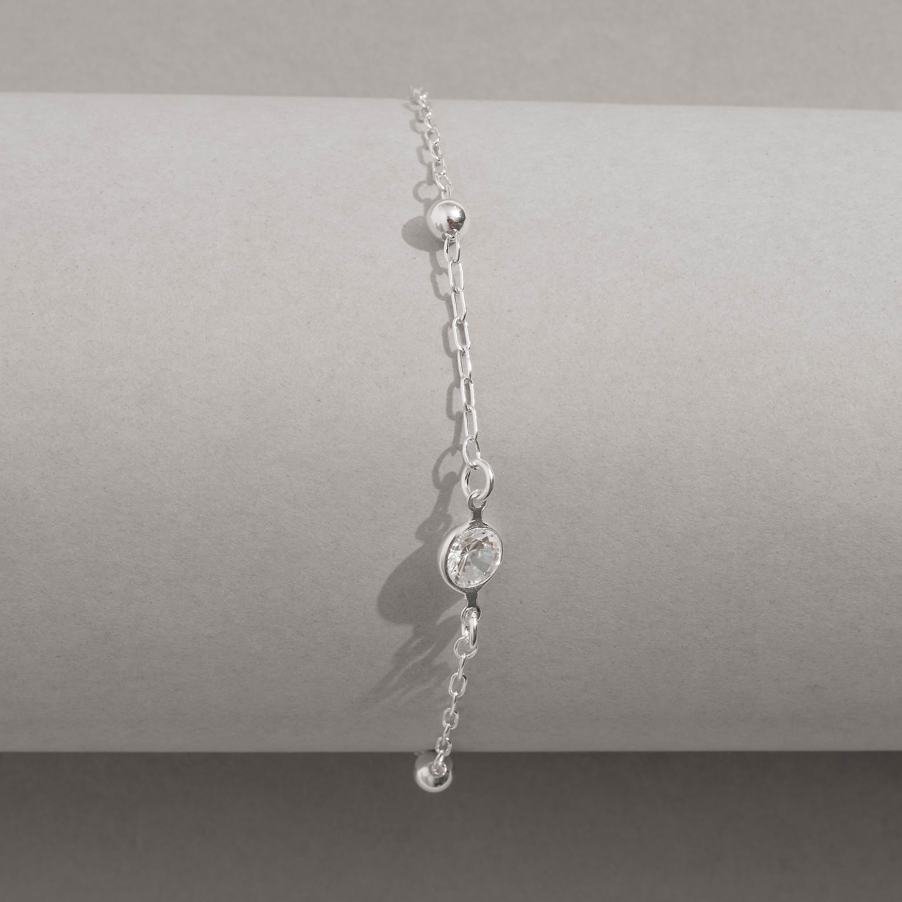 Pulseira Feminina Entremeios Bolas 4mm e Zircônia 7mm Corrente Cartier 19cm em Prata 925 PU1644