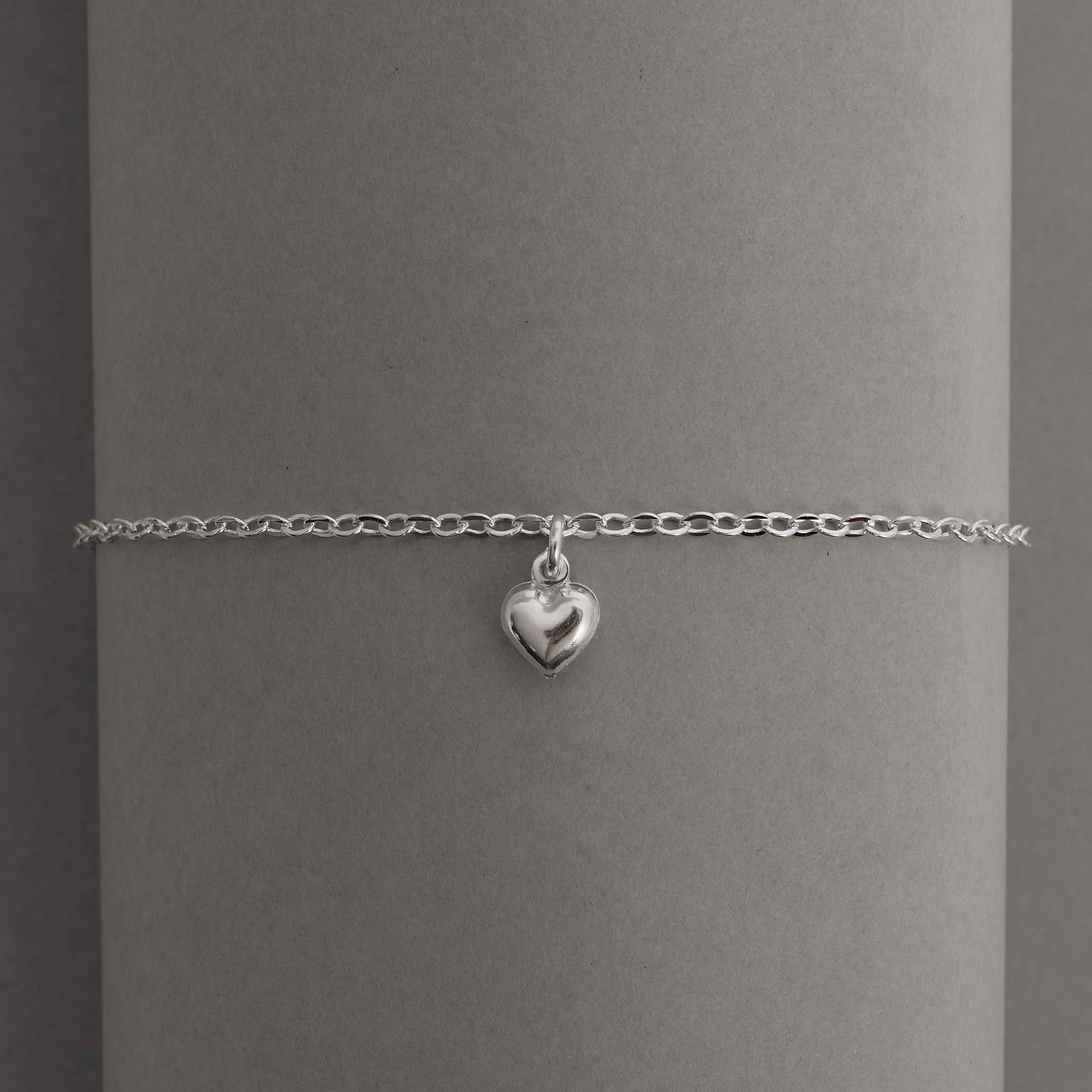 Pulseira Feminina Pingente Coração 6mm 19cm em Prata 925 PU977
