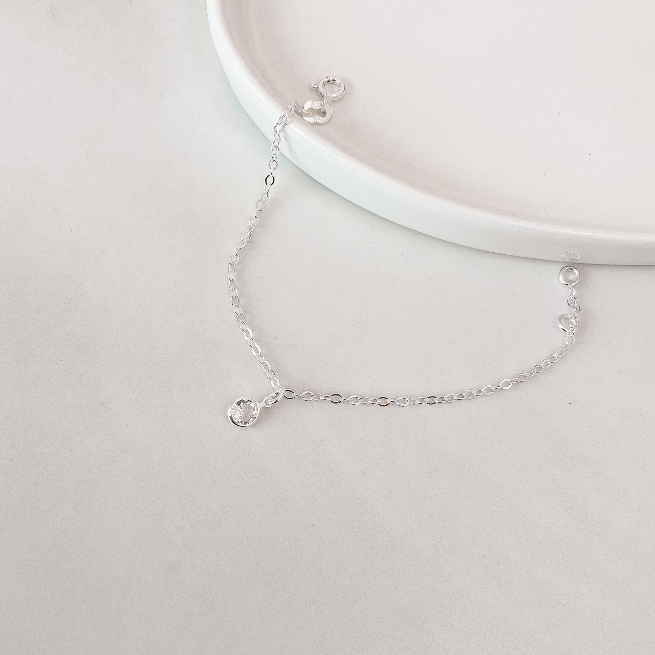 Pulseira Infantil Feminina Pingente Zircônia Cristal 5mm em Prata 925 PU887