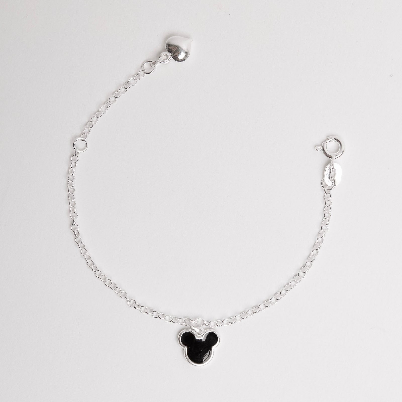 Pulseira Infantil Pingente Mickey 8mm Resina em Prata 925 PU751