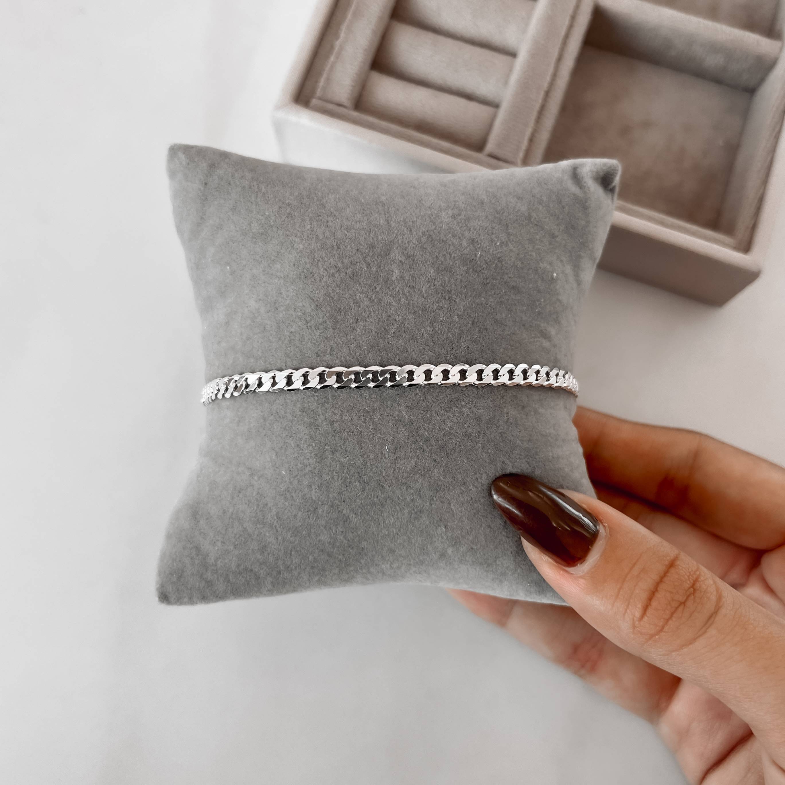 Pulseira Prata 925 Masculina Corrente Grumet flat 3.8  21cm PU309