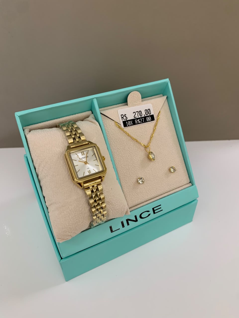 Kit Lince Feminino Dourado Quadrado Visor Prata Minimalista LQGM099L23