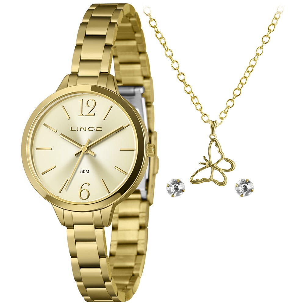 Kit Lince Feminino Dourado Visor Champanhe Á Prova d'água LRG4784L34 