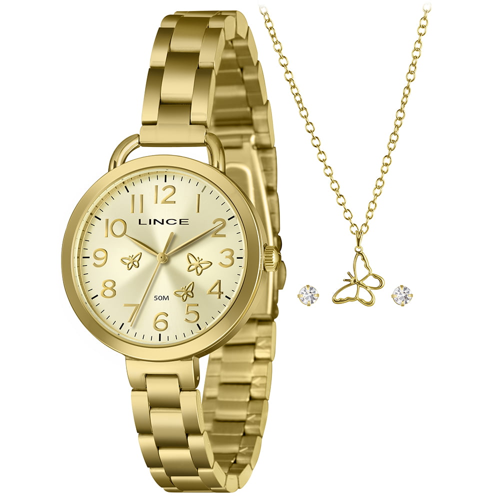 Kit Lince Feminino Dourado Visor Dourado Todo Numerado com Borboletas á Prova d'água LRGH307L36