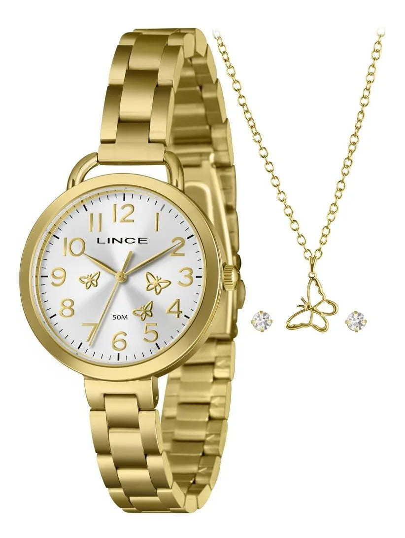 Kit Lince Feminino Dourado Visor Prata Todo Numerado com Borboletas á Prova d'água LRGH307L36