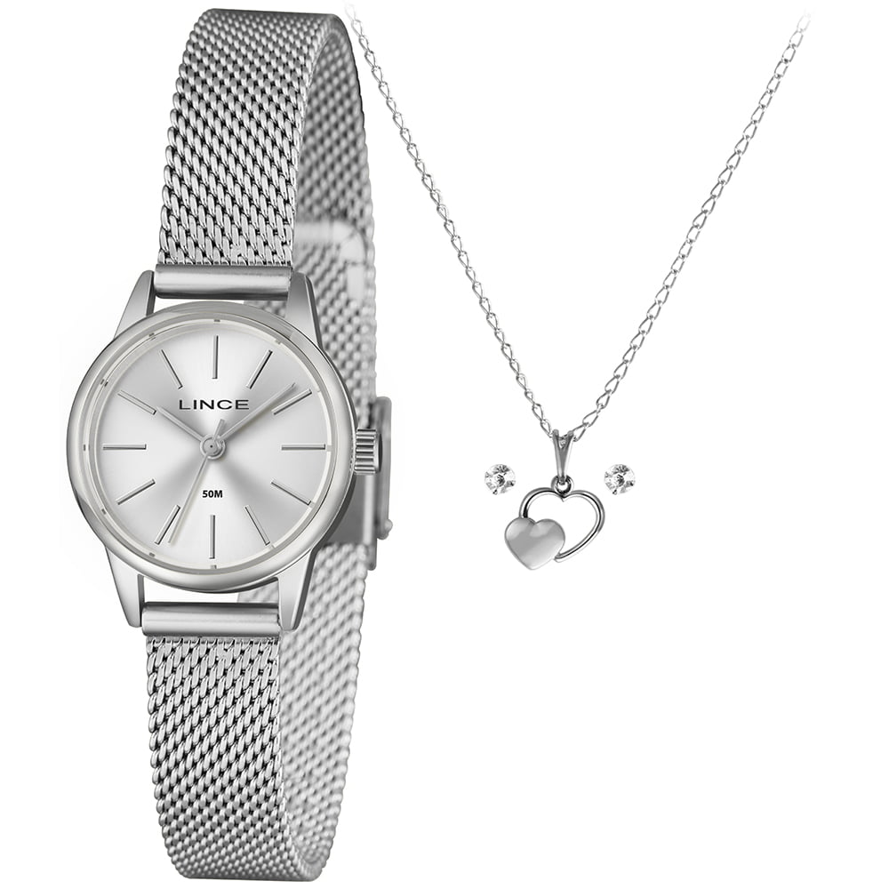 Kit Lince Feminino Prateado Pulseira Milanesa á Prova d'água LRMM085L25
