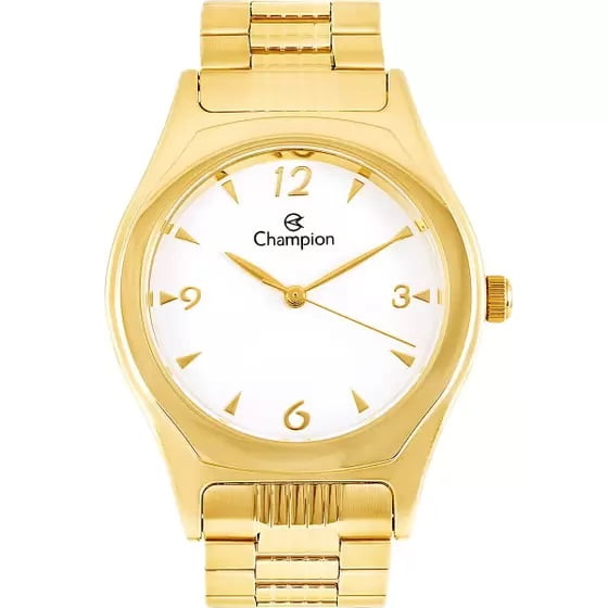 Kit Relógio Champion Feminino Dourado Visor Branco Pequeno Á Prova d'água CH24053W
