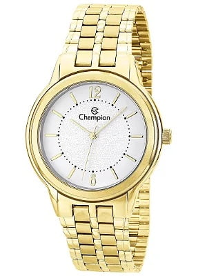 Kit Relógio Champion Feminino Dourado Visor Branco á Prova D'água CH22135W