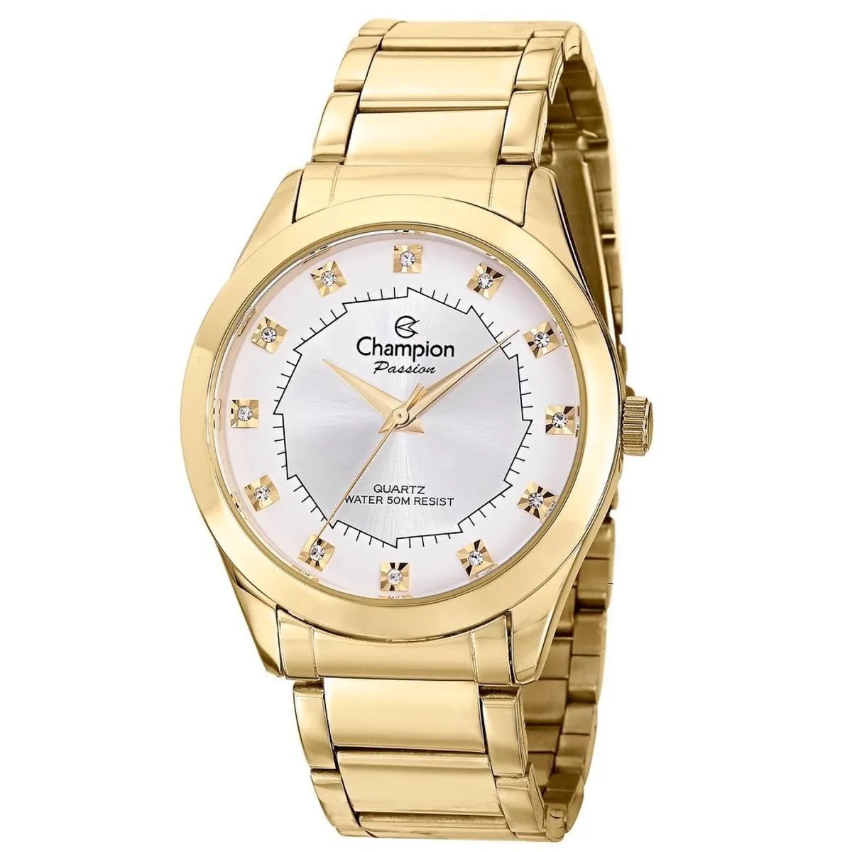 Kit Relógio Champion Passion Feminino Dourado Com Pedras CH24759W