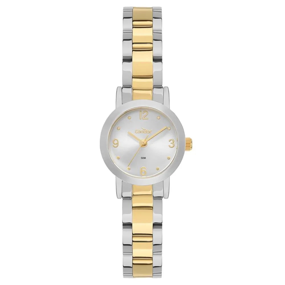 Kit Relógio Condor Feminino Bicolor Dourado e Prateado Á Prova D'água CO2035NQB/K4K