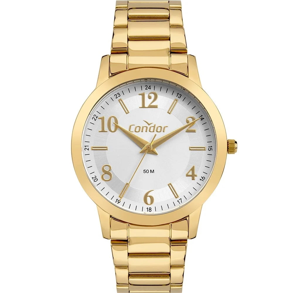 Kit Relógio Condor Feminino Dourado Mostrador Branco Á Prova D'água CO2035MZT/K4K