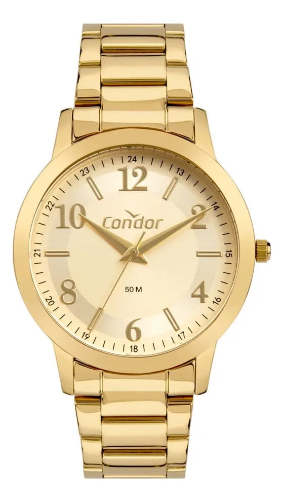 Kit Relógio Condor Feminino Dourado Mostrador Champanhe Á Prova D'água CO2035MZT/K4X
