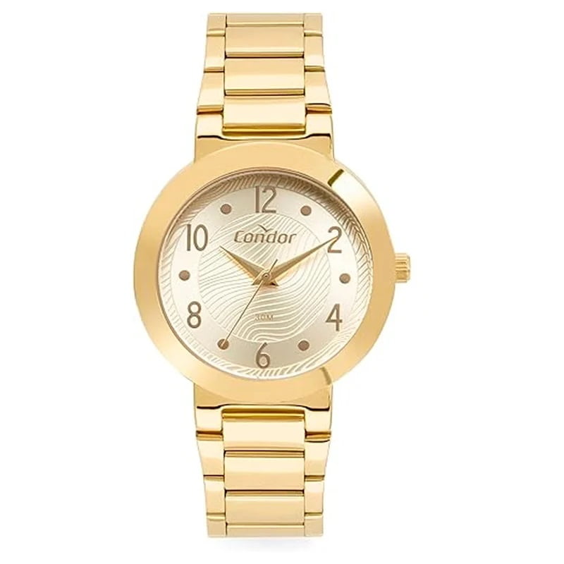 Kit Relógio Condor Feminino Dourado Mostrador Champanhe Á Prova D'água CO2035NAF/K4D
