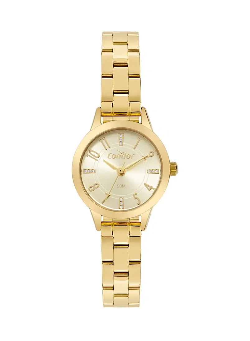 Kit Relógio Condor Feminino Dourado Mostrador Champanhe com Cristais Á Prova D'água CO2035NWM/K4K