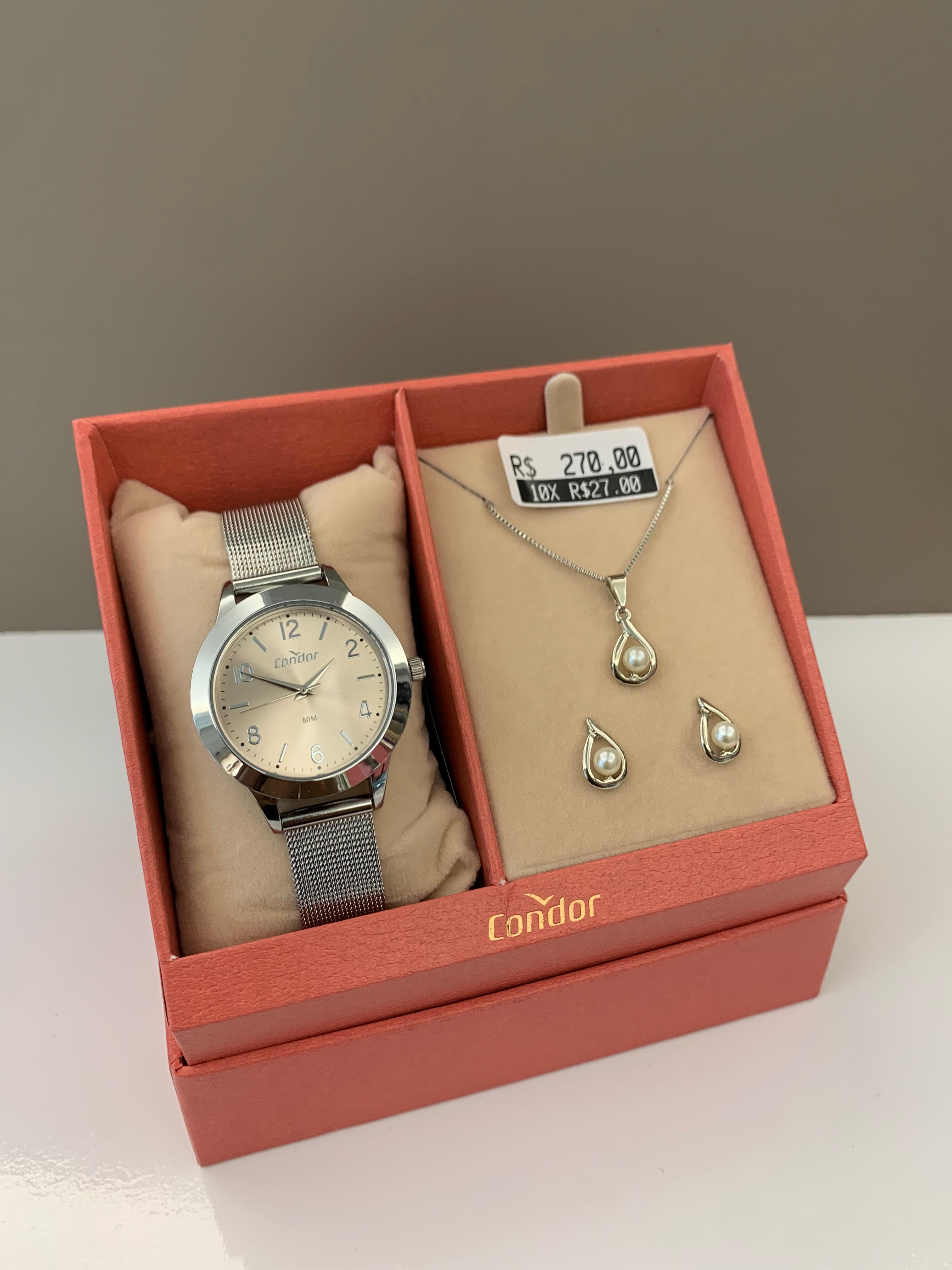 Kit Relógio Condor Feminino Prateado Mostrador Rosé Pulseira Milanese Á Prova D'água CO2035NXY/K4J