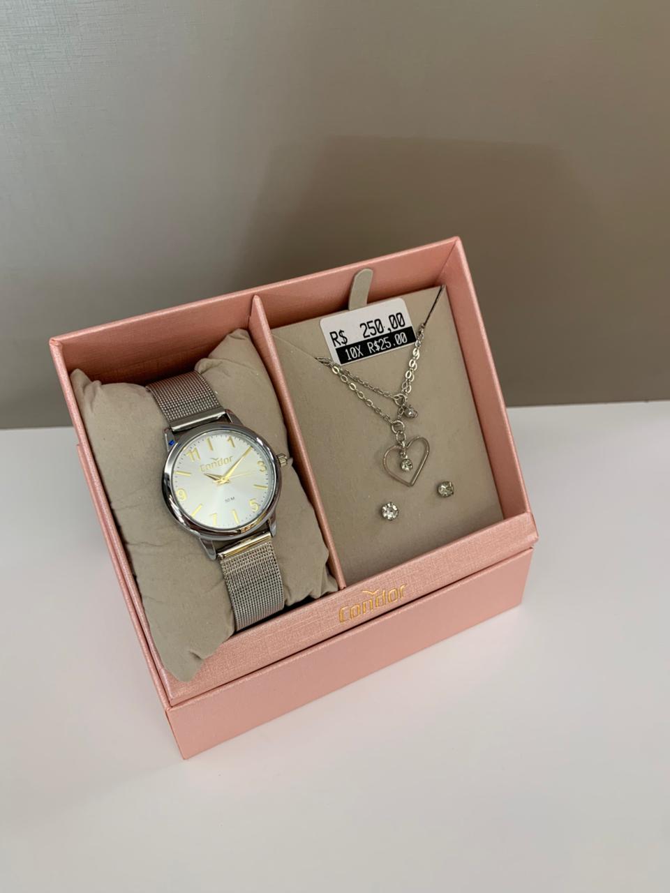 Kit Relógio Condor Feminino Prateado Pulseira Milanese Á Prova D'água CO2035NCZ/K4K