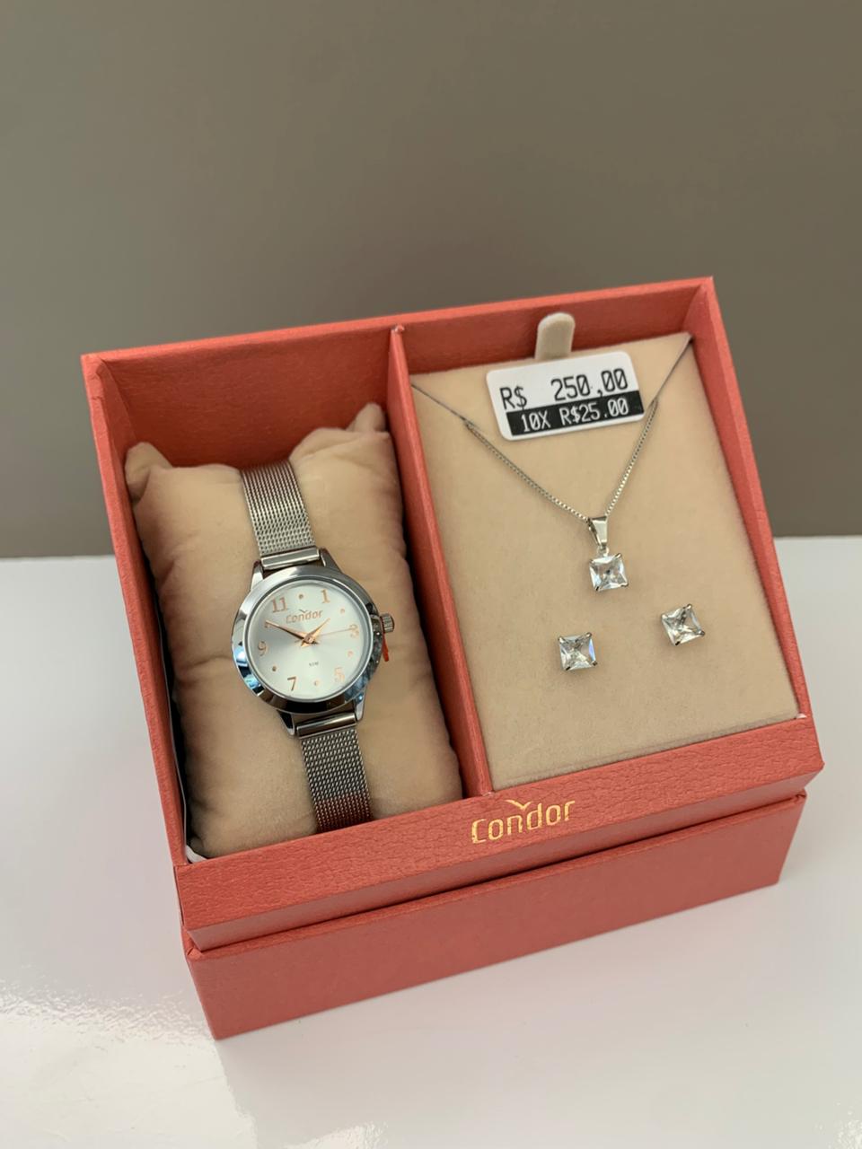 Kit Relógio Condor Feminino Prateado Pulseira Milanese Á Prova D'água CO2035NHT/K4K