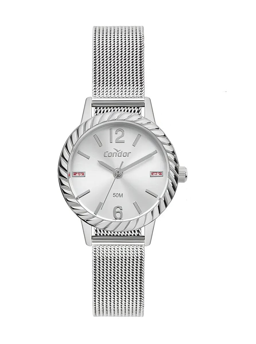 Kit Relógio Condor Feminino Prateado Pulseira Milanese Á Prova D'água CO2035NPN/K4K
