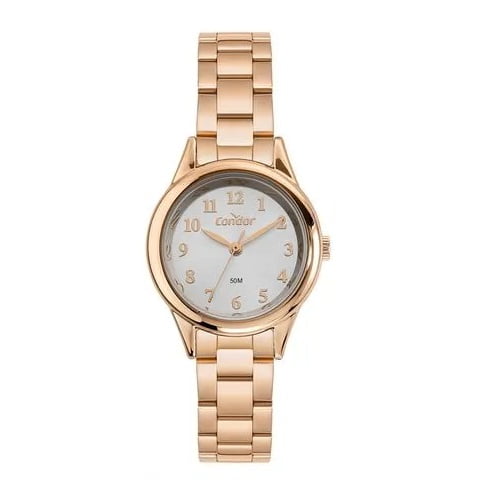 Kit Relógio Condor Feminino Rosé Mostrador Prateado Todo Numerado Á Prova D'água CO2035OAJ/K4K