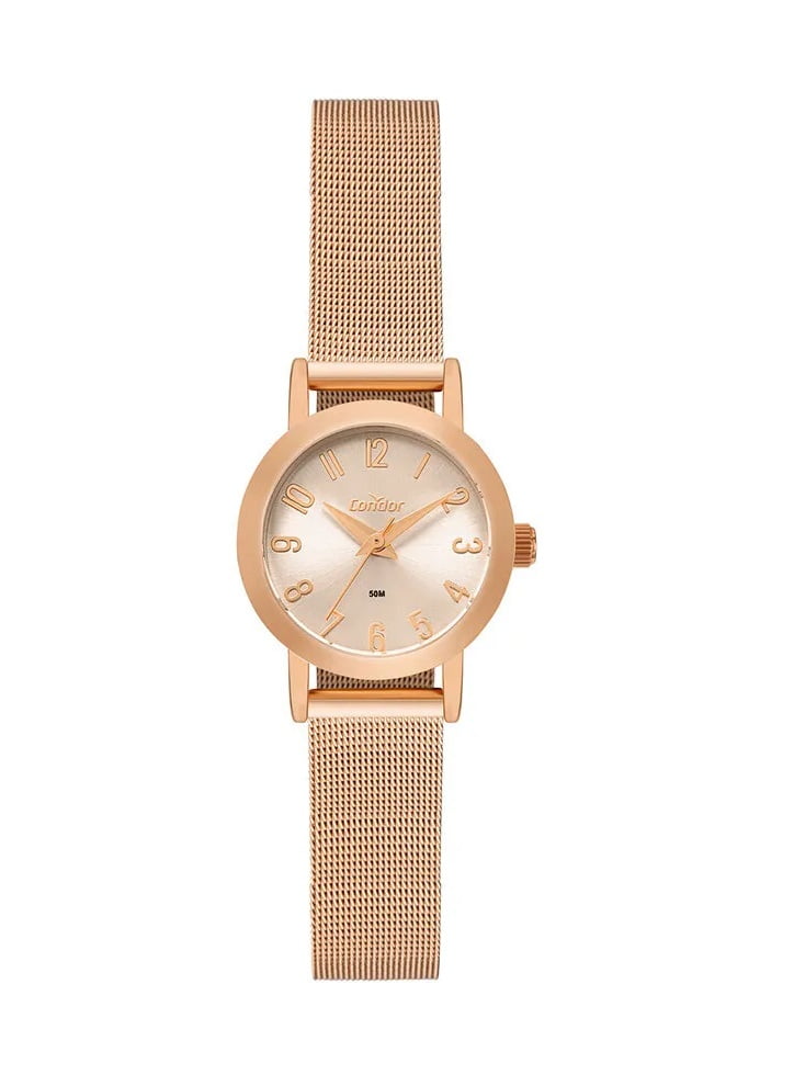 Kit Relógio Condor Feminino Rosé Todo Numerado Pulseira Milanese Á Prova D'água CO2035NOK/K4J