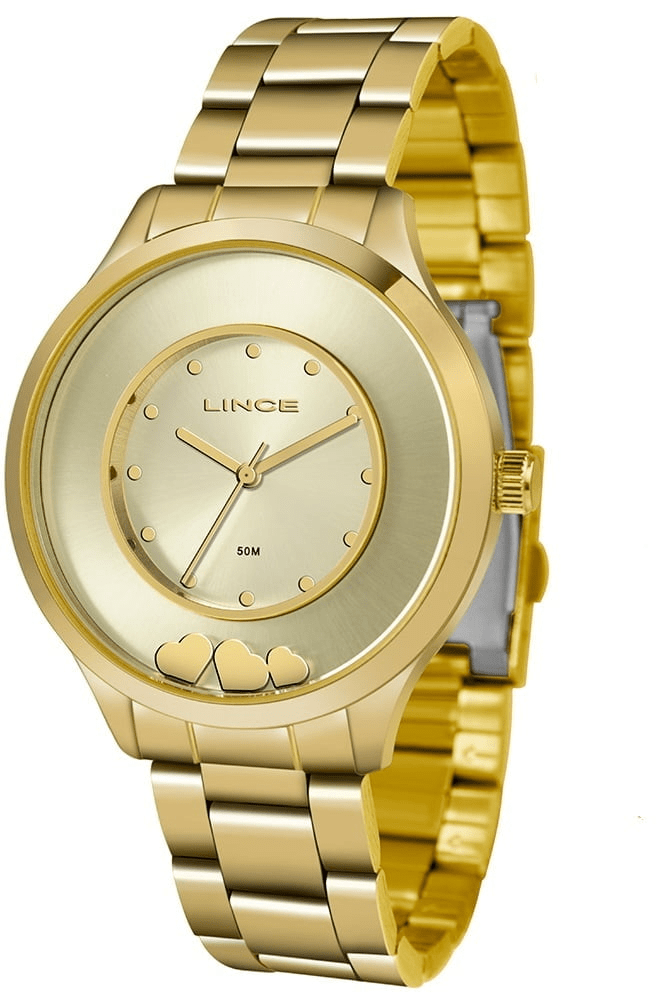  Relógio Feminino Lince Dourado Coração Presente LRG4605L