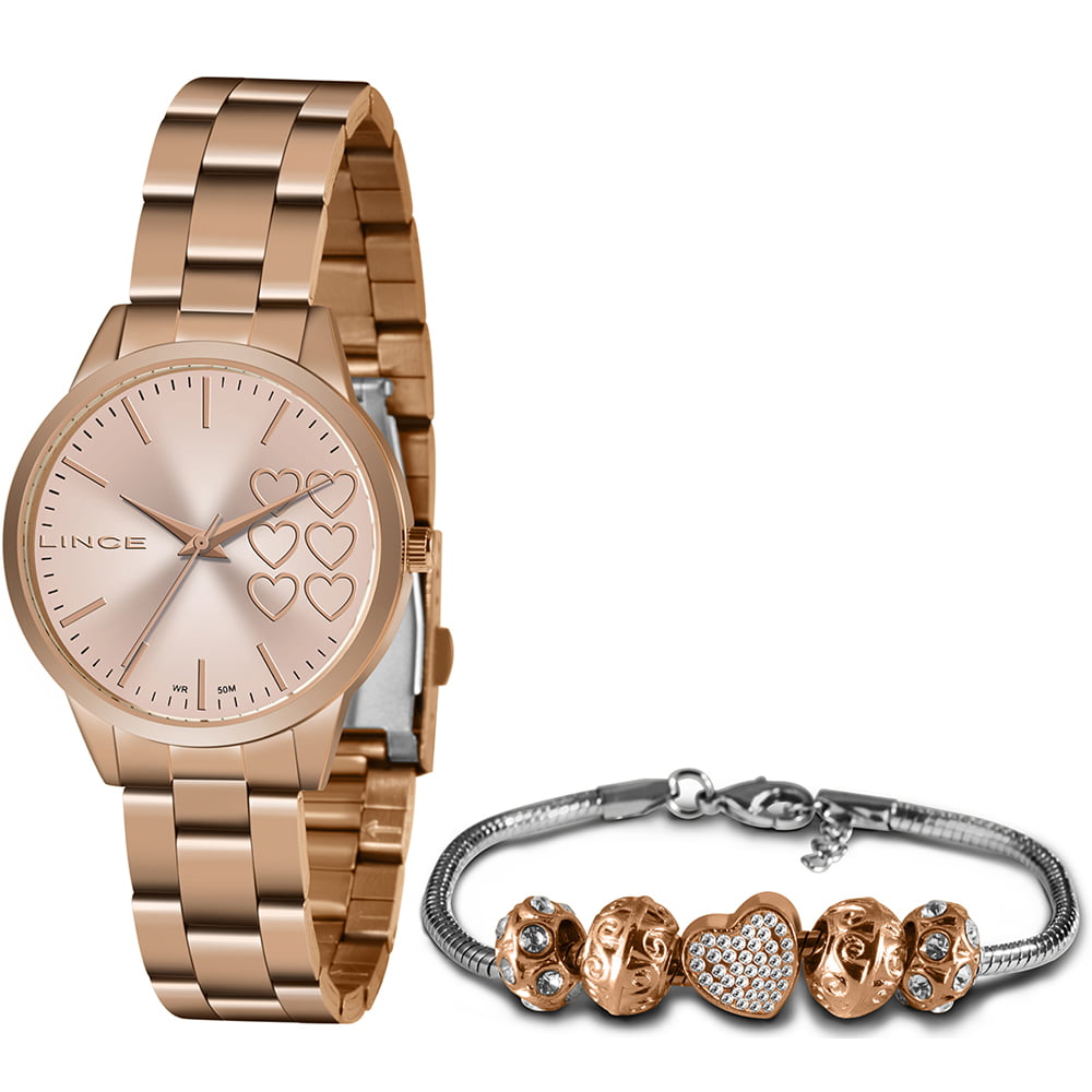 Kit Relógio Feminino Lince Rosé Presente LRR4681L