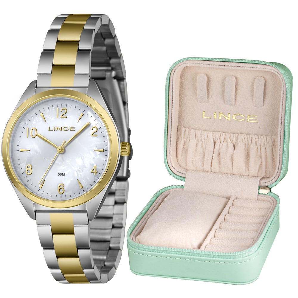 Kit Relógio Lince Feminino Bicolor Visor Madrepérola á Prova d'água LRTM024L36