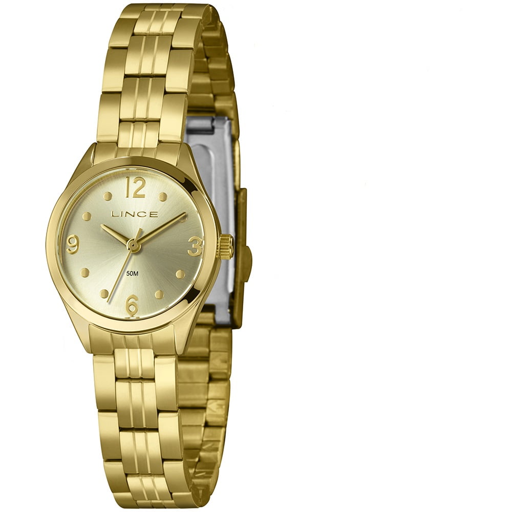 Kit Relógio Lince Feminino Dourado Pequeno com Visor Champanhe Á Prova d'água LRGH179L25
