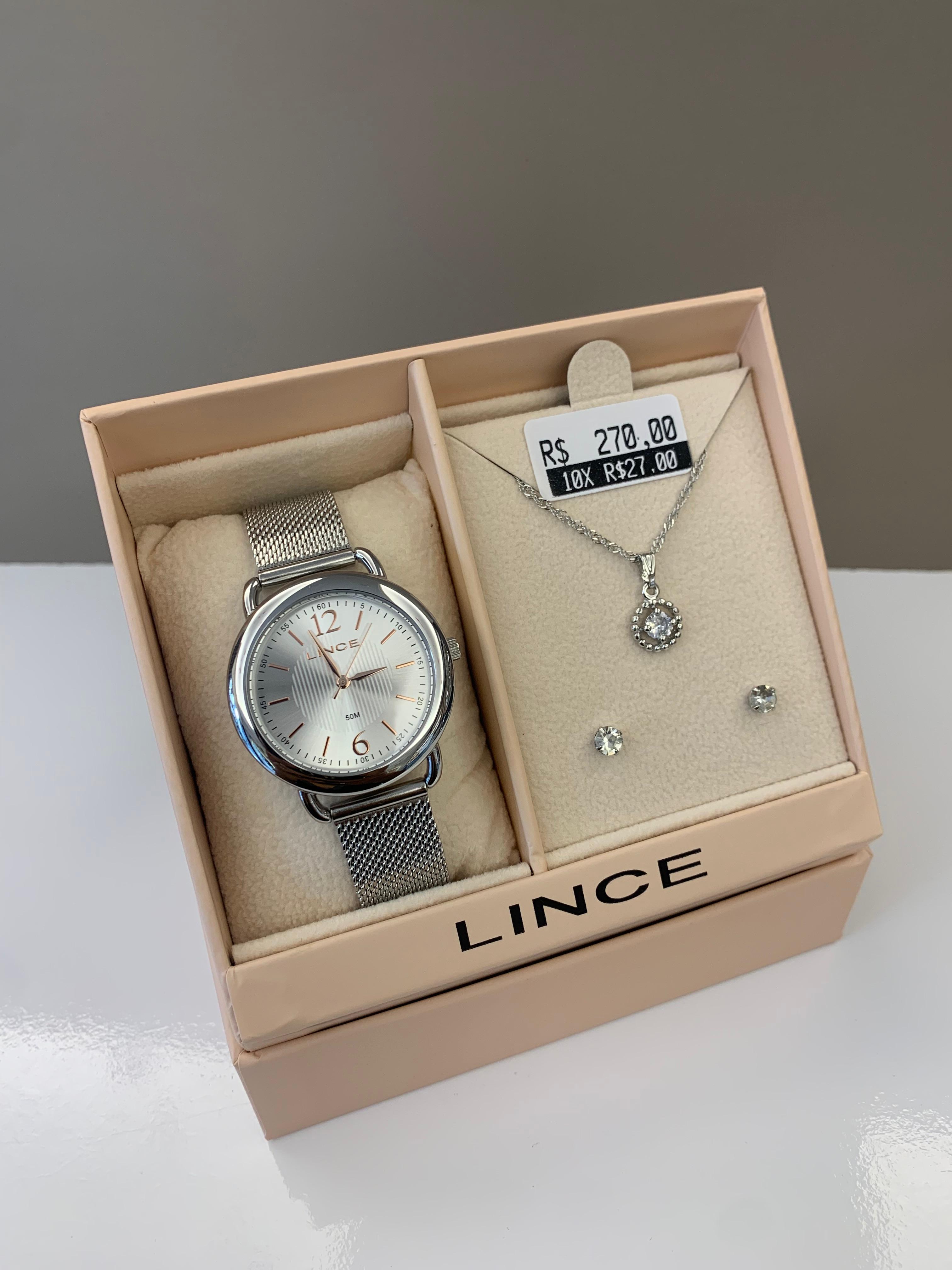 Kit Relógio Lince Feminino Prateado Visor Prata com Pulseira Milanesa LRMM020L36