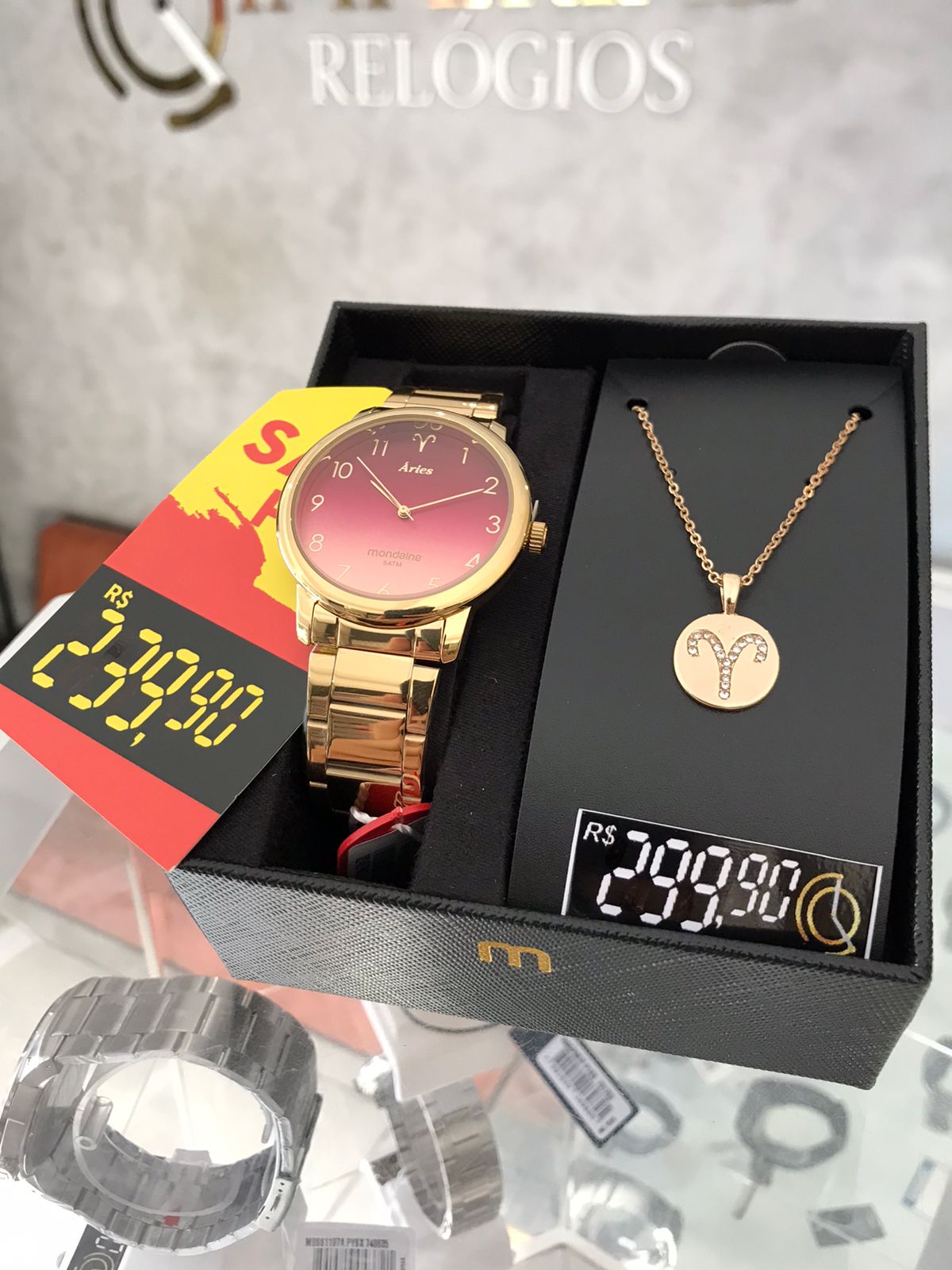 Kit Relógio Mondaine Feminino Dourado Aries - 32246LPMKDE1