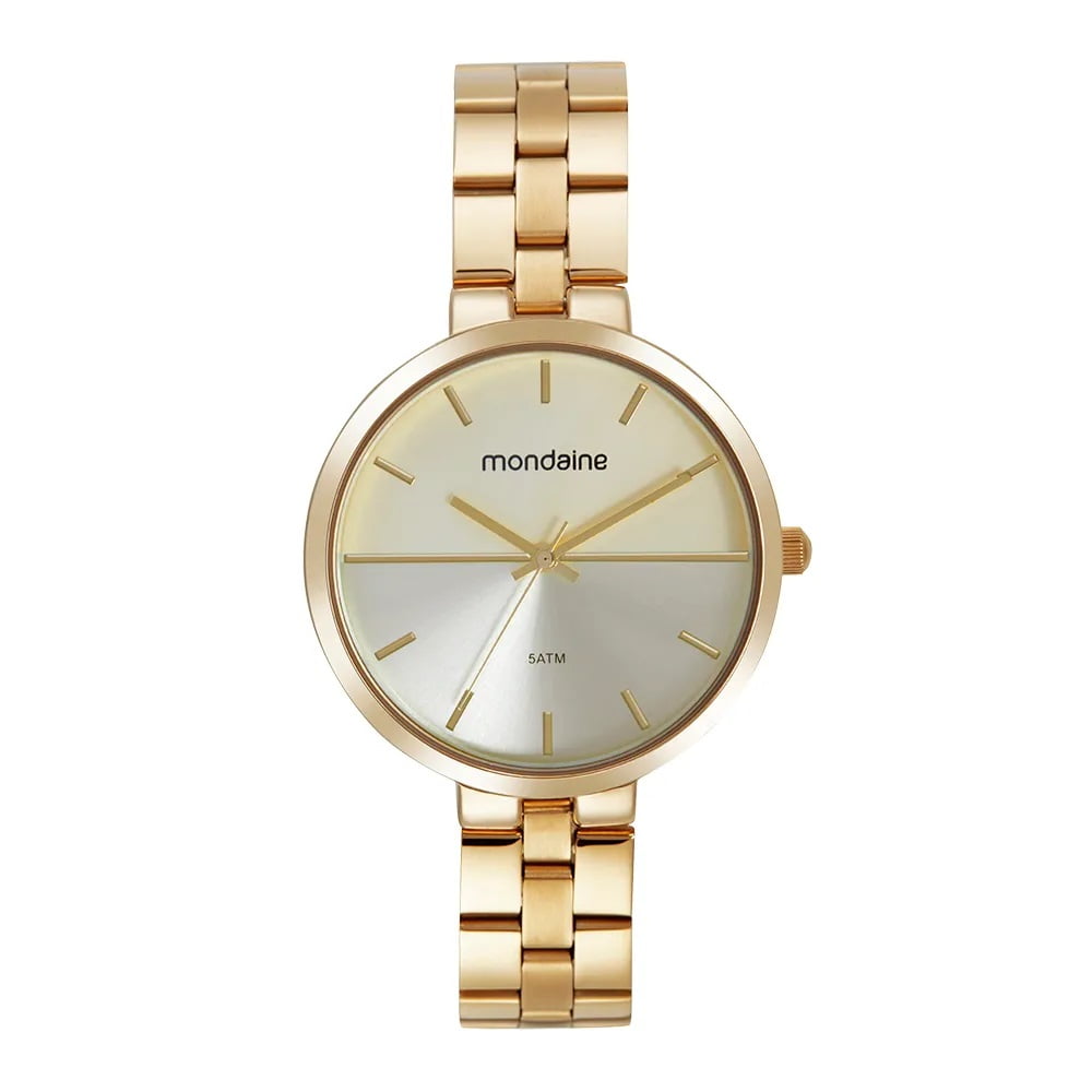 Kit Relógio Mondaine Feminino Dourado Minimalista Visor Champanhe Á Prova d'água 32713LPMKDE1