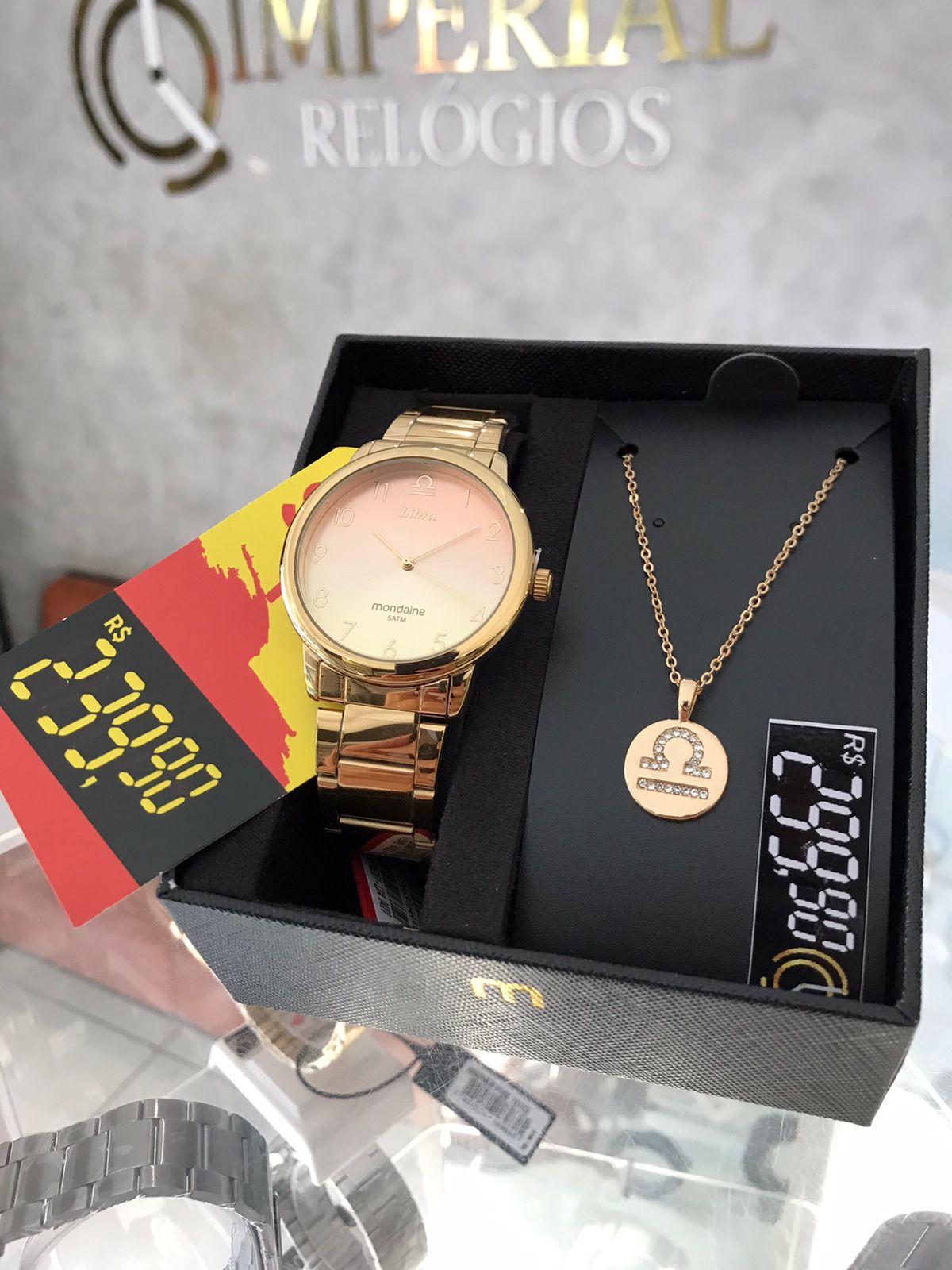 Kit Relógio Mondaine Feminino Dourado Signo De Libra - 32247LPMKDE1