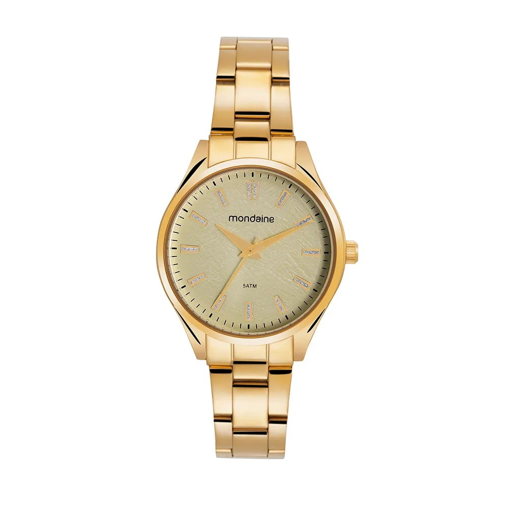 Relógio Mondaine Feminino Dourado Visor Champanhe Texturizado á Prova D'água 99870LPMVDE1
