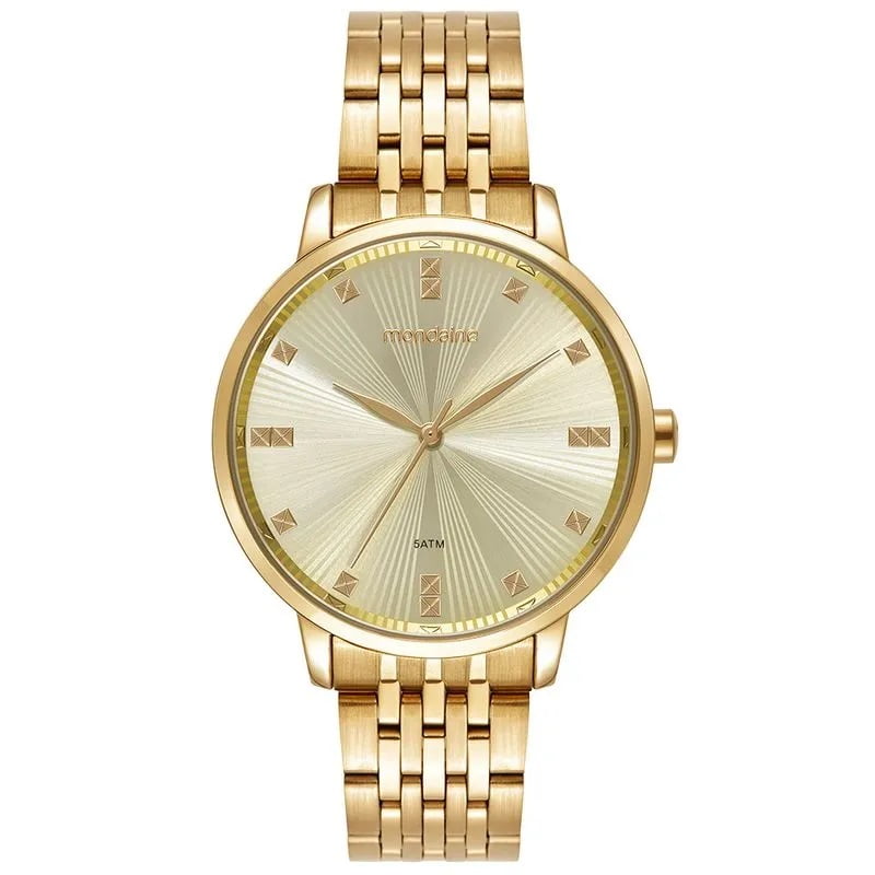 Kit Relógio Mondaine Feminino Dourado Visor Champanhe Texturizado á Prova D'água 99922LPMKDE1