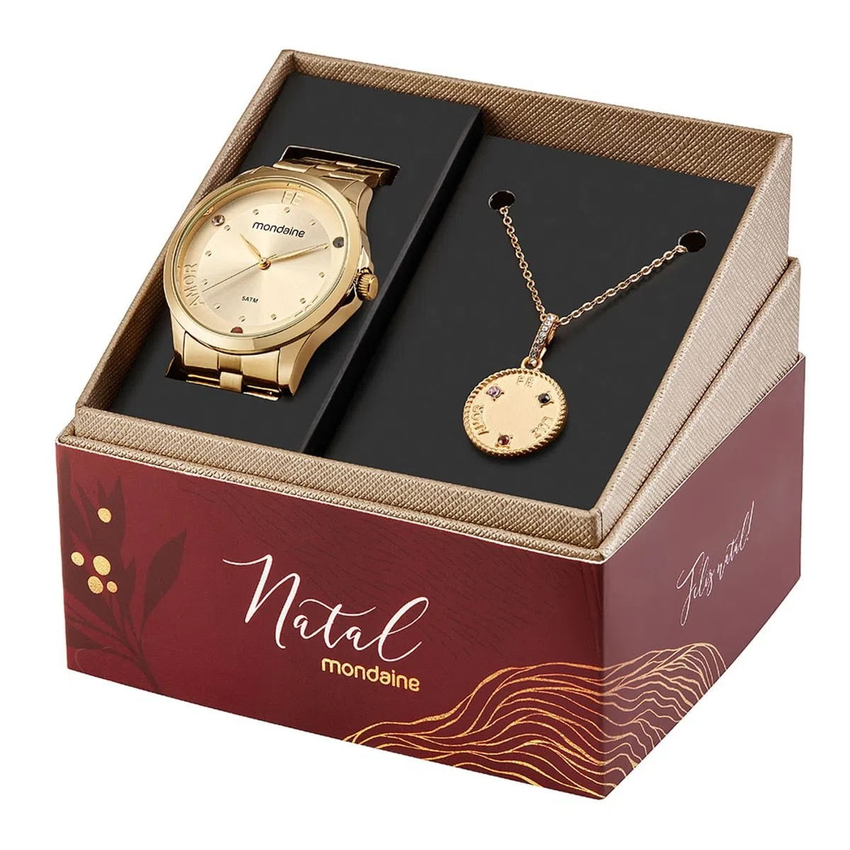 Kit Relógio Mondaine Feminino Moda Dourado á Prova D'água 32429LPMKDE1