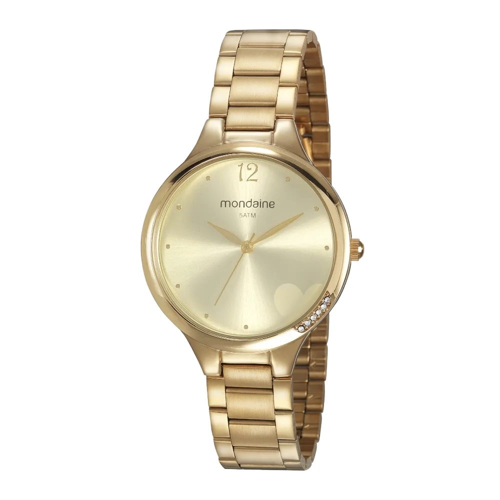 Kit Relógio Mondaine Feminino Dourado Minimalista Visor Champanhe Á Prova D'água 32215LPMVDE1