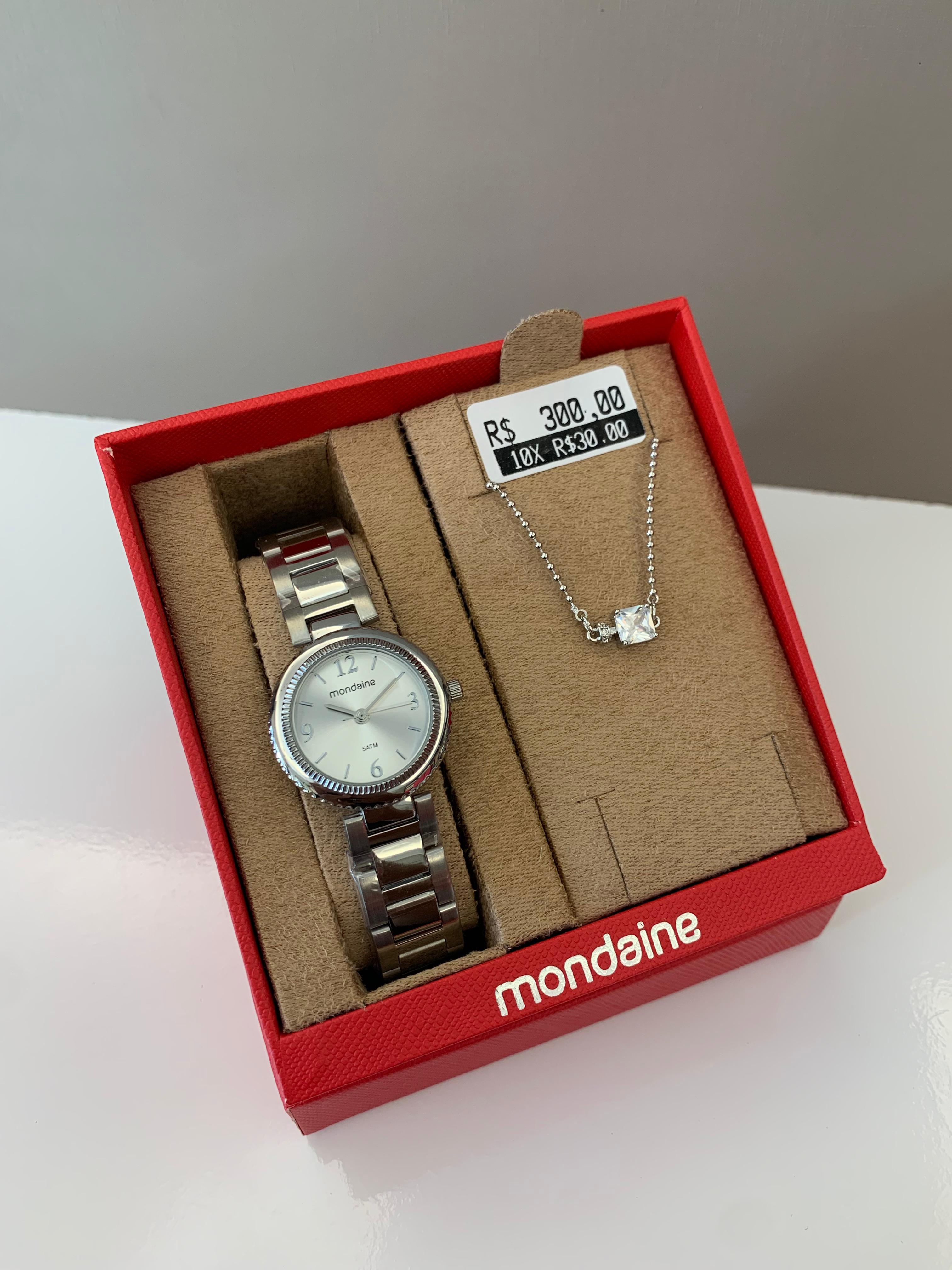 Kit Relógio Mondaine Feminino Prateado Pequeno com Mostrador Prata Á Prova d'água 32769L0MKNE2
