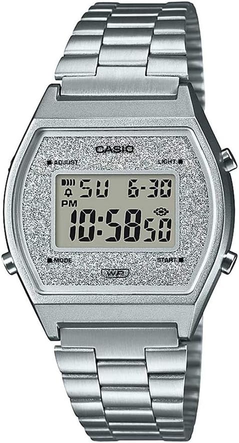 Relógio Casio Feminino Prateado Digital Vintage Retro com Glitter no Visor Á Prova d'água B640WDG-7DF 3294 