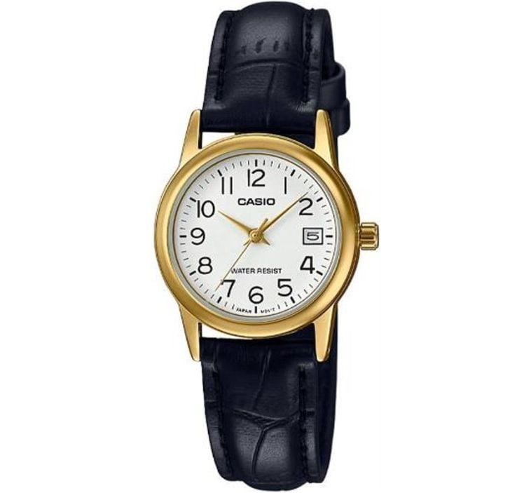Relógio Casio Mine Feminino com Calendário Dourado Couro LTP-V002GL