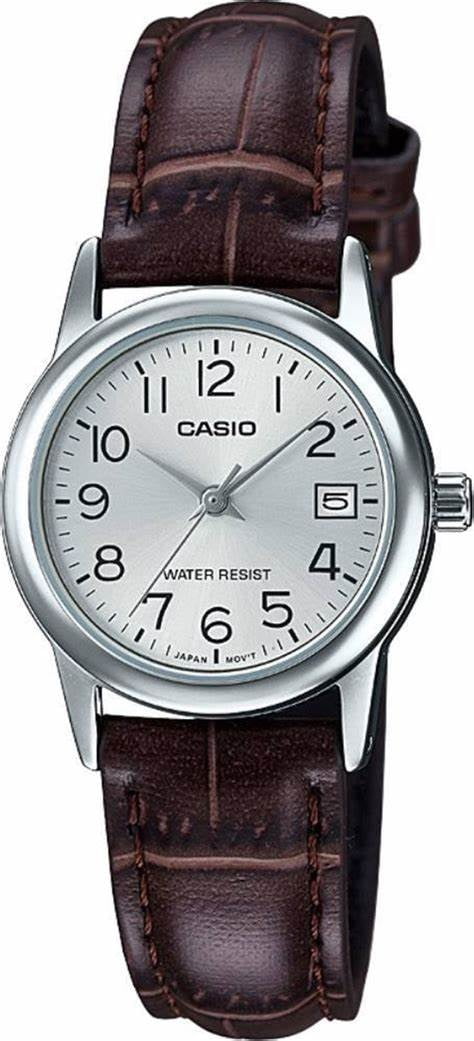 Relógio Casio Mine Feminino com Calendário Prata Couro LTP-V002L-7B