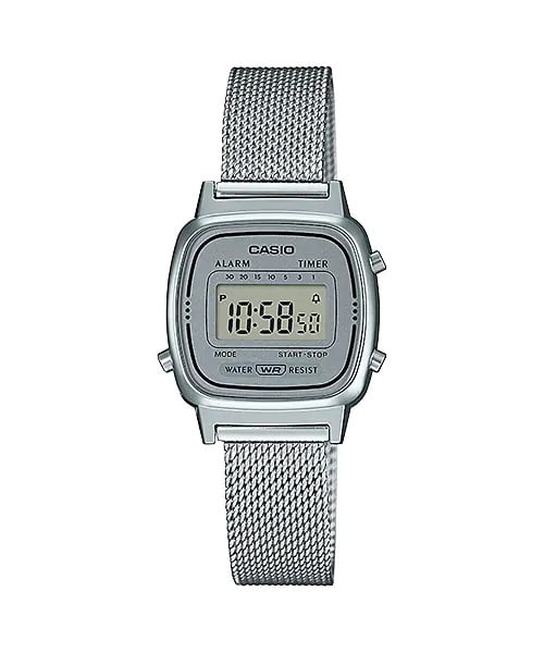 Relógio Casio Vintage Mine Retro Feminino Prata Milanesa LA670WEM-7DF