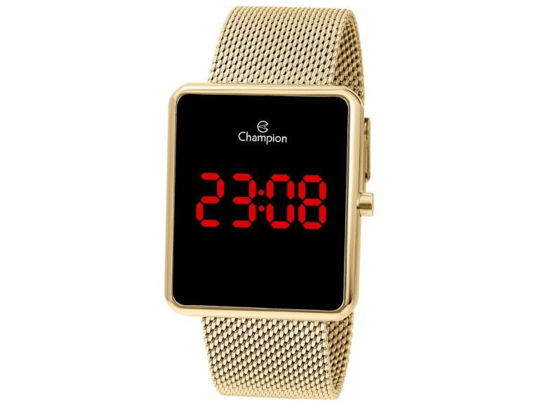 Relógio Champion Digital Led Feminino Dourado Milanese CH40080V