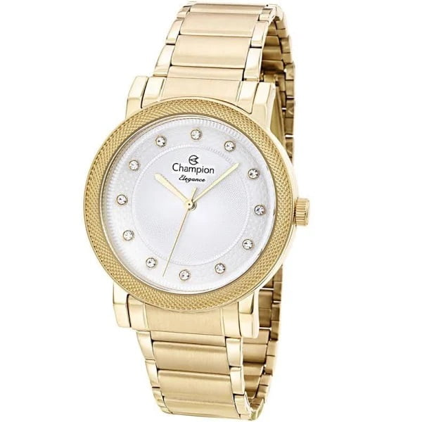 Relógio Champion Feminino Elegance Dourado com Pedras á Prova D'água CN25707H