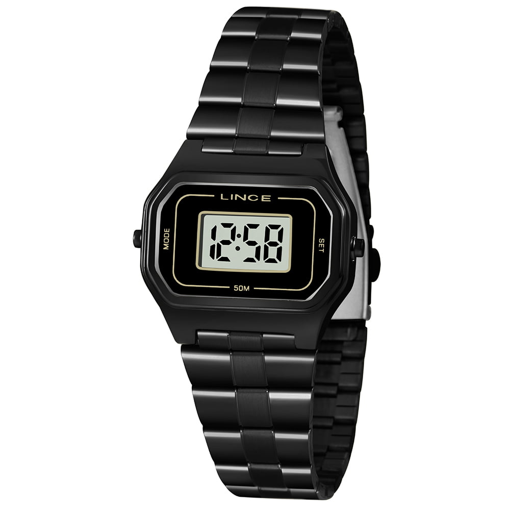 Relógio Lince Digital Feminino Preto Retro Vintage SDN4608L