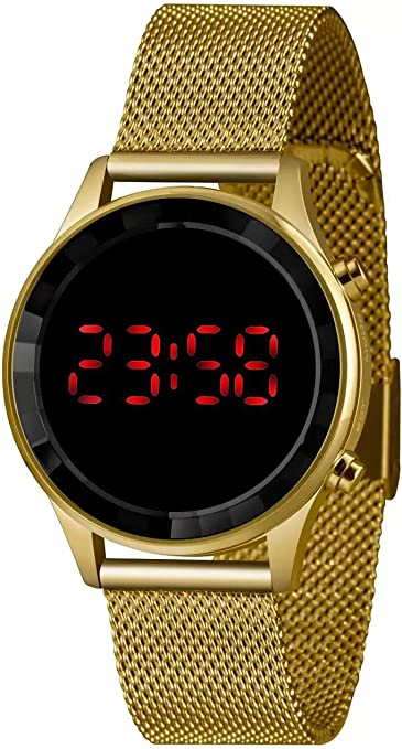 Relógio Feminino Lince Digital LED Dourado Pulseira Milanese MDG4586L