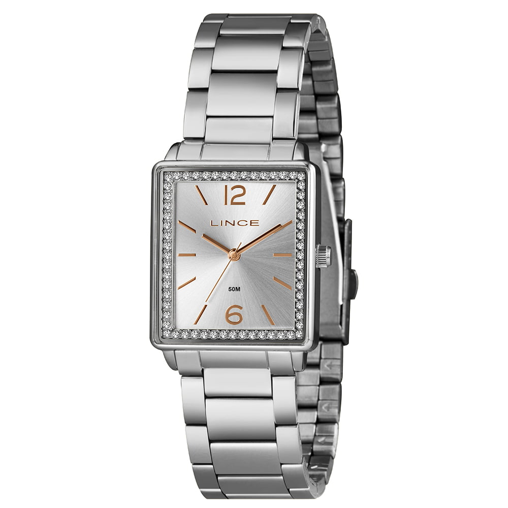 Relógio Feminino Lince Prata Quadrado com pedras LQM4737L28